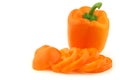 Fresh orange bell pepper and a cut one