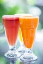 Fresh orange carrot and watermelon fruit juice