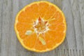 Fresh orange cut half on wooden background, decorate Royalty Free Stock Photo