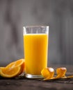 Fresh orange drink on wooden table. Fruit orangeade. Summer drink. orange orangeade. Fruit cocktail.