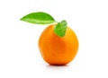 fresh orange fruit with green leaf isolated on white background. File contains a clipping path.