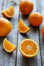 Fresh orange fruit on grey wooden background. Royalty Free Stock Photo