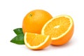 Fresh orange fruit with sliced and green leaves Royalty Free Stock Photo