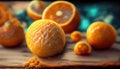 Fresh Orange fruit on the white wood. Home gardening. Mandarine oranges. Tangerine oranges. Orange color. Generative AI Royalty Free Stock Photo