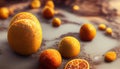 Fresh Orange fruit on the white wood. Home gardening. Mandarine oranges. Tangerine oranges. Orange color. Generative AI Royalty Free Stock Photo