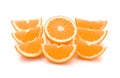 Fresh orange fruits group slice and round cut half decoration prepare for serve isolated on white background vitamin c from natur