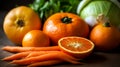 Fresh orange fruits and vegetables high in beta carotene