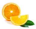Fresh orange with green leaf Royalty Free Stock Photo
