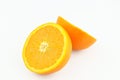 Fresh orange halves isolated on white background. Fresh sliced orange separated on white background Royalty Free Stock Photo