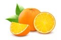 Fresh orange, icon. Realistic 3d vector illustration, isolated on white background. Whole and half slice of orange citrus fruit Royalty Free Stock Photo