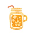 Fresh orange juice. Detox water in glass with handle and straw. Delicious refreshing drink. Flat vector icon with Royalty Free Stock Photo