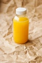 Fresh orange juice in eco-friendly recyclable plastic bottle and packaging, healthy drink and food product Royalty Free Stock Photo