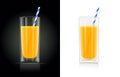 Fresh orange juice glass with pipe