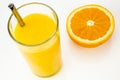 Fresh orange juice and half orange on white background Royalty Free Stock Photo