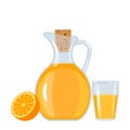 Fresh orange juice in a jug and a glass with orange. flat vectorial illusion isolated Royalty Free Stock Photo