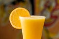 Fresh Orange Juice with raw slice served in disposable glass isolated on table top view of arabian food