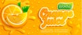 Fresh orange juice splash banner with apteitic drops