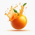 Fresh Orange with Juice Splash and Drops, Vibrant Citrus Fruit Royalty Free Stock Photo