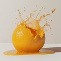 Orange Splash Fresh Juice Erupting From Cut Citrus Fruit, Refreshing Splash Royalty Free Stock Photo