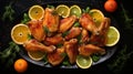 Fresh Orange-marinated Chicken Wings: A Light Yellow And Emerald Delight