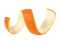 Fresh orange peel on white background. Orange skin in spiral form