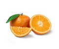 Fresh orange with orange slices and leaves isolated on white background. Orange with clipping path Royalty Free Stock Photo