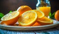 Fresh orange slices on plate, healthy and tasty fruit. Juicy citrus. Natural product Royalty Free Stock Photo