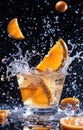 fresh orange vodka cocktail with orange slices and water splashing Royalty Free Stock Photo