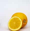 Fresh orange closeup on a white background with place for text Royalty Free Stock Photo