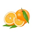 Fresh Orange whole and slices of oranges and leaf isolated on white background. Royalty Free Stock Photo