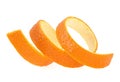 Fresh orange zest isolated on white background, spiral form. Stripe of orange peel Royalty Free Stock Photo