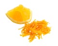 Fresh Orange Zest with piece of fruit. Isolated on white background Royalty Free Stock Photo