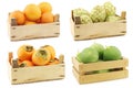 Fresh oranges, cherimoya fruit  Annona cherimola, kaki fruit and cumelo`s Royalty Free Stock Photo
