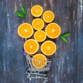 Fresh oranges on dark wooden background Royalty Free Stock Photo
