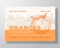 Fresh Oranges Food Label Template. Abstract Vector Packaging Design Layout. Modern Typography Banner with Hand Drawn Royalty Free Stock Photo