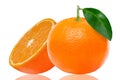 Fresh oranges fruit with half of orange and leaves isolated on white background Royalty Free Stock Photo