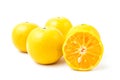 Fresh oranges full and half cut Rich in vitamin C  on white background and clipping path Royalty Free Stock Photo