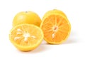 Fresh oranges full and half cut Rich in vitamin C  on white background and clipping path Royalty Free Stock Photo