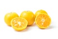 Fresh oranges full and half cut Rich in vitamin C  on white background and clipping path Royalty Free Stock Photo