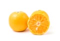 Fresh oranges full and half cut Rich in vitamin C  on white background and clipping path Royalty Free Stock Photo