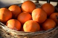 Fresh oranges group on basket from market