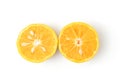 Fresh oranges half cut rich in vitamin C top view on white background and clipping path