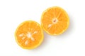 fresh oranges half cut rich in vitamin C isolated top view on white background and clipping path