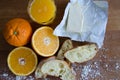 Fresh oranges, juice and pastry