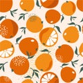 Colorful seamless pattern with fresh oranges, leaves Royalty Free Stock Photo