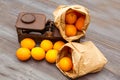 Fresh oranges on the old weight scale Royalty Free Stock Photo