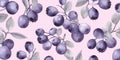 Fresh Organic Acai Berry Horizontal Watercolor Illustration.