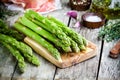 Fresh organic asparagus with prosciutto, sea salt, thyme Royalty Free Stock Photo