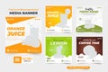 Fresh and organic beverage social media post collection with orange and green colors. Cafe and juice bar business promotional web