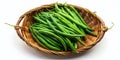 Fresh Organic Blue Lake French Beans in a Rustic Cane Basket A Bountiful Harvest Display